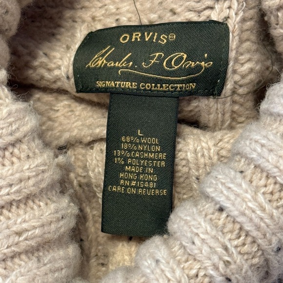 Orvis Charles R Orvis Cable Knit Wool Sweater Elbow Patches Turtleneck Size L - Picture 5 of 7